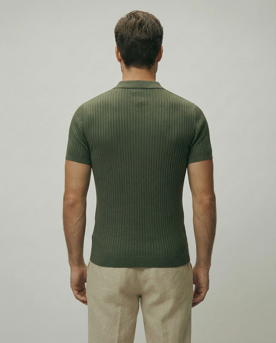 Vertical Stripe Knit Polo Men's Shirts Summer New Slim Solid Color Breathable Turn-Down Collar Business Short Sleeve Polo Tops