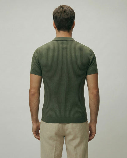 Vertical Stripe Knit Polo Men's Shirts Summer New Slim Solid Color Breathable Turn-Down Collar Business Short Sleeve Polo Tops