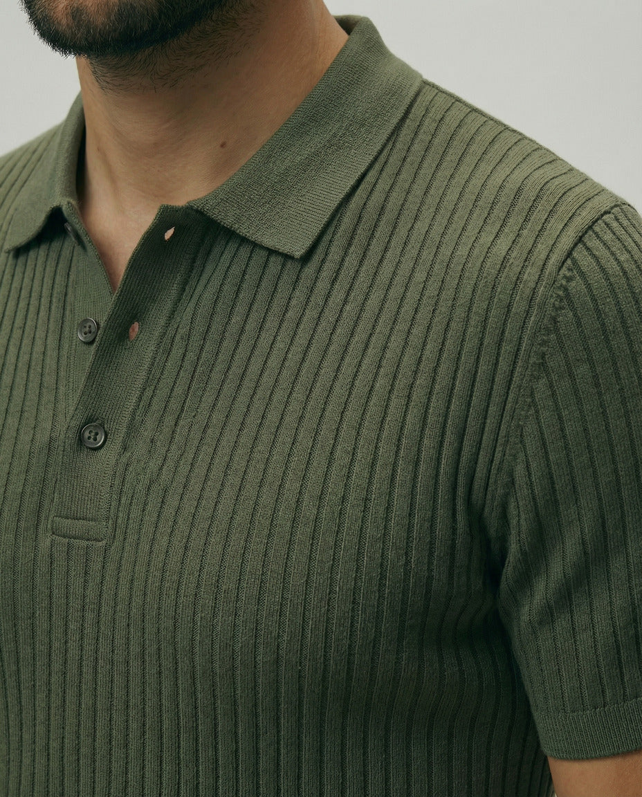 Vertical Stripe Knit Polo Men's Shirts Summer New Slim Solid Color Breathable Turn-Down Collar Business Short Sleeve Polo Tops