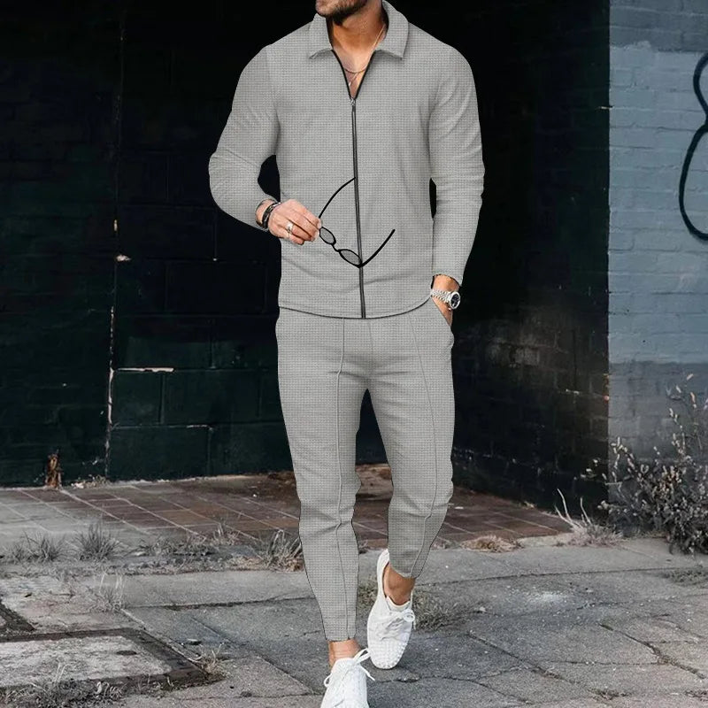 Men's Long Sleeve Polo Shirt, High Quality Suit, Outdoor Casual Zipper Pants
