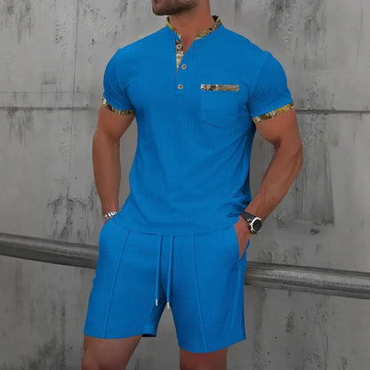 Men Polo Suit Short Sleeve Stylish Zipper - Polo Shirt And Shorts Set Men Casual Streetwear 2-pie Set