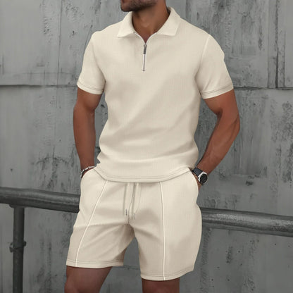Men Polo Suit Short Sleeve Stylish Zipper - Polo Shirt And Shorts Set Men Casual Streetwear 2-pie Set