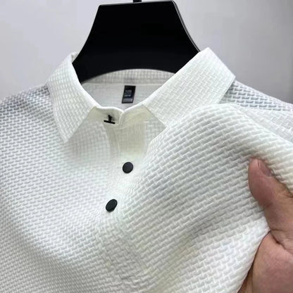 Men's Casual Sleeved Bone Flower Solid Color POLO Shirt Fashion Breathable Comfortable Versatile Top