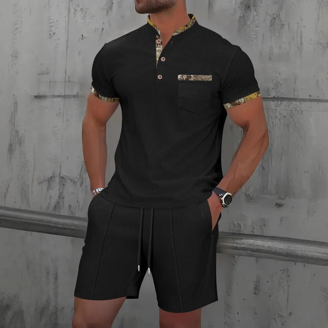 Men Polo Suit Short Sleeve Stylish Zipper - Polo Shirt And Shorts Set Men Casual Streetwear 2-pie Set