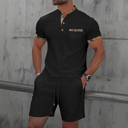 Men Polo Suit Short Sleeve Stylish Zipper - Polo Shirt And Shorts Set Men Casual Streetwear 2-pie Set