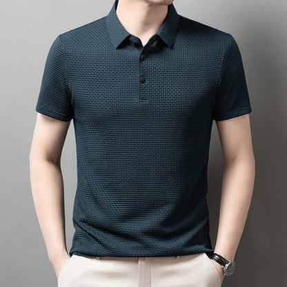 Men's Casual Sleeved Bone Flower Solid Color POLO Shirt Fashion Breathable Comfortable Versatile Top