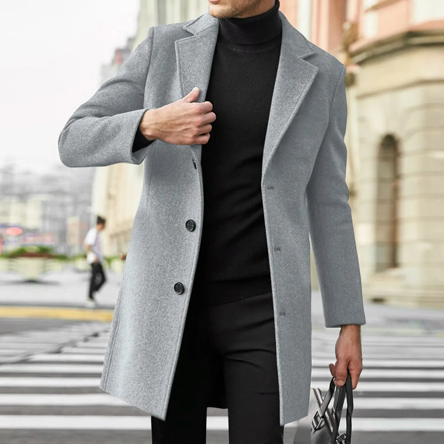Men's Slim Fit Crew Neck Overcoat