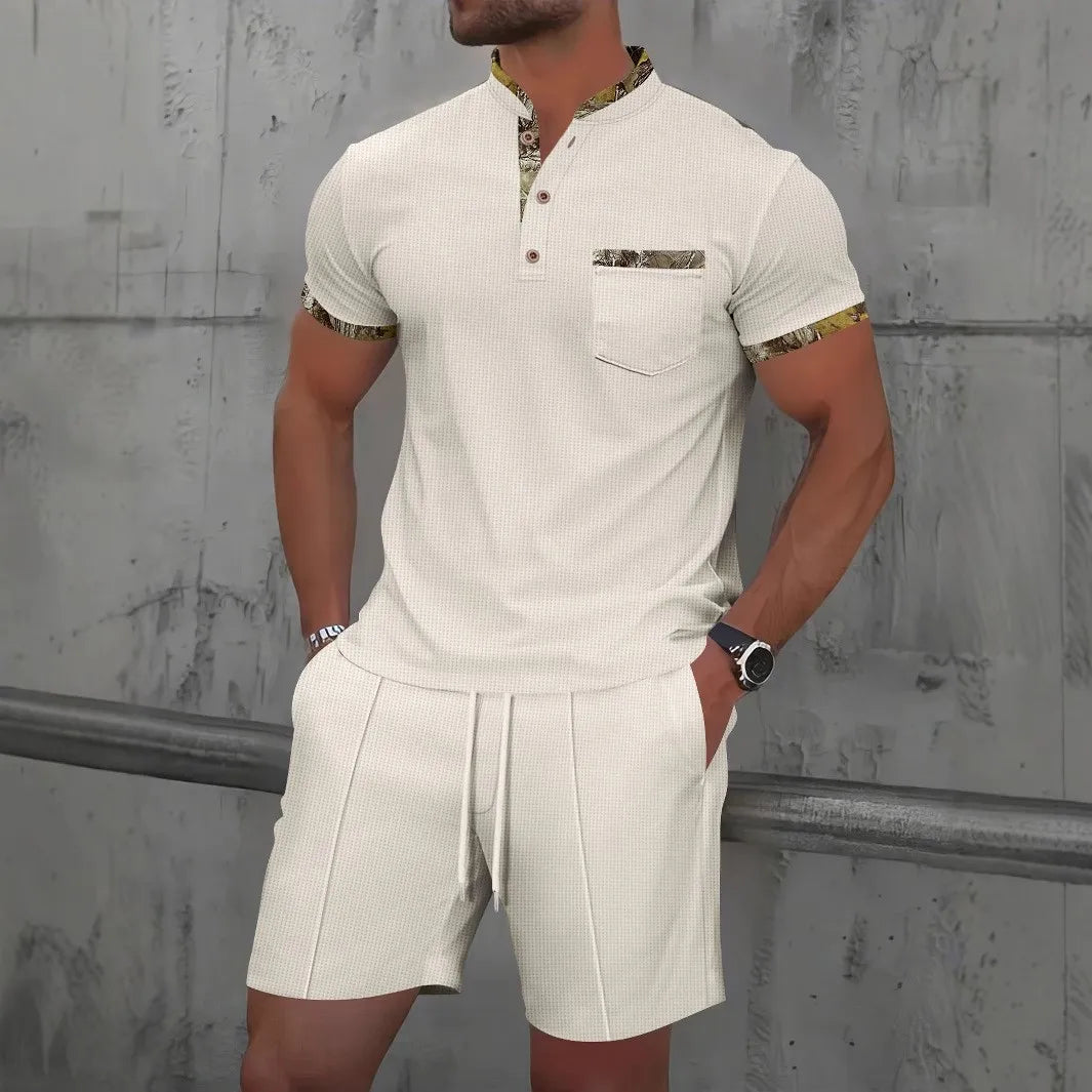 Men Polo Suit Short Sleeve Stylish Zipper - Polo Shirt And Shorts Set Men Casual Streetwear 2-pie Set