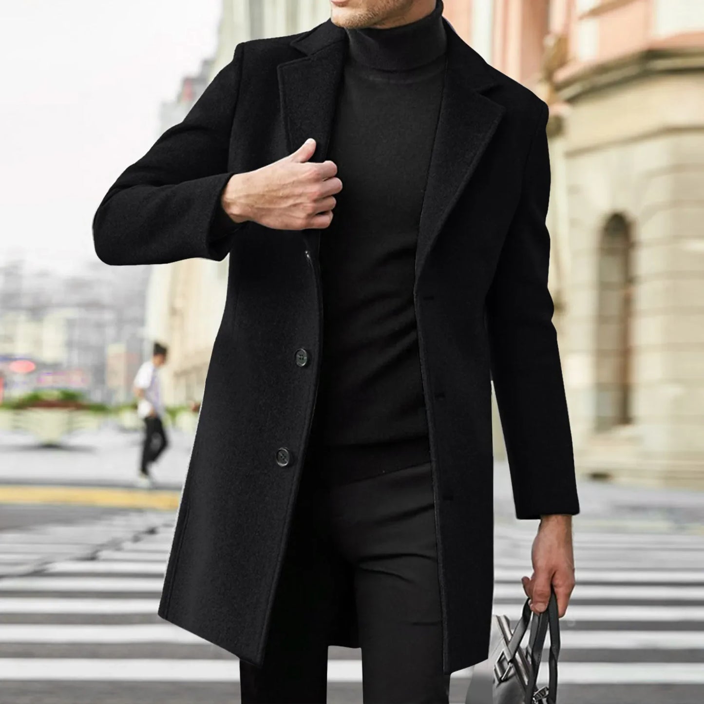 Men's Slim Fit Crew Neck Overcoat