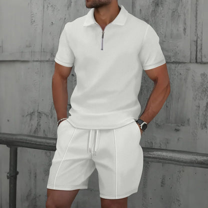 Men Polo Suit Short Sleeve Stylish Zipper - Polo Shirt And Shorts Set Men Casual Streetwear 2-pie Set
