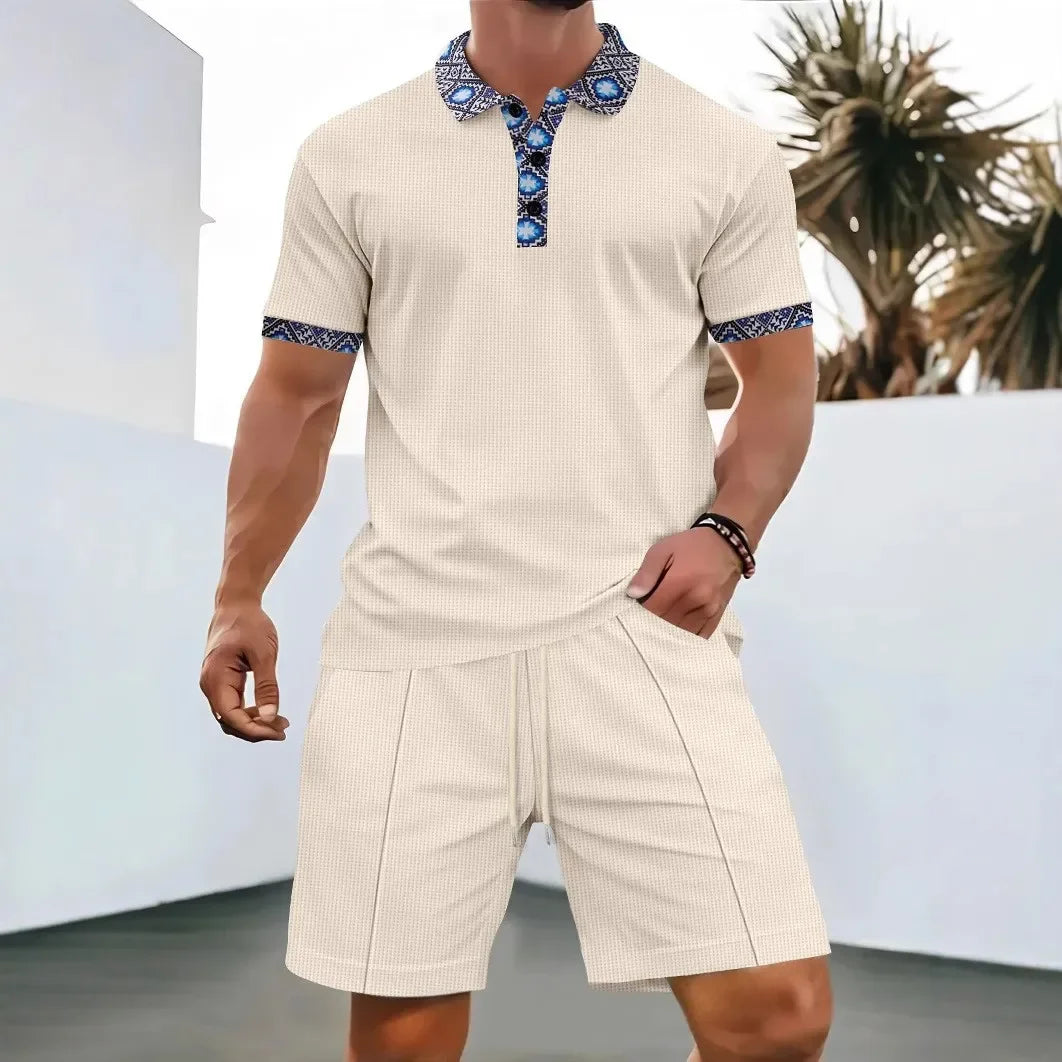 Men Polo Suit Short Sleeve Stylish Zipper - Polo Shirt And Shorts Set Men Casual Streetwear 2-pie Set