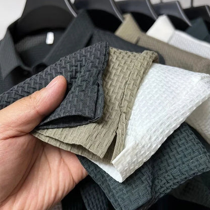 Men's Casual Sleeved Bone Flower Solid Color POLO Shirt Fashion Breathable Comfortable Versatile Top