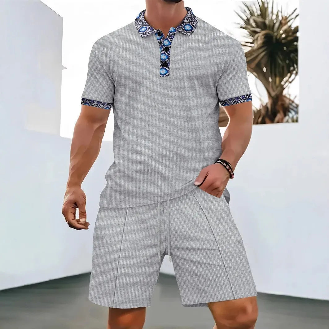 Men Polo Suit Short Sleeve Stylish Zipper - Polo Shirt And Shorts Set Men Casual Streetwear 2-pie Set