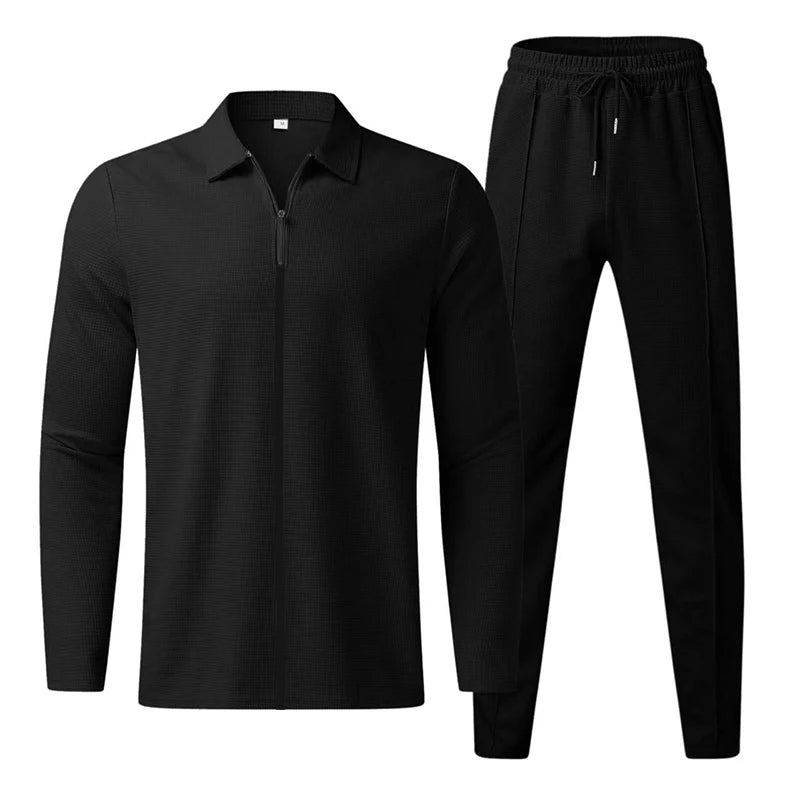Men's Long Sleeve Polo Shirt, High Quality Suit, Outdoor Casual Zipper Pants