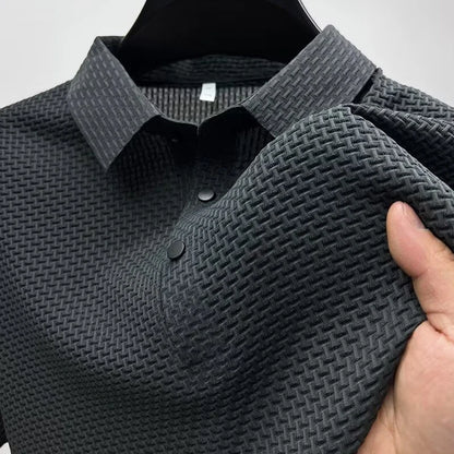 Men's Casual Sleeved Bone Flower Solid Color POLO Shirt Fashion Breathable Comfortable Versatile Top