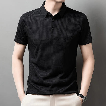 Men's Casual Sleeved Bone Flower Solid Color POLO Shirt Fashion Breathable Comfortable Versatile Top