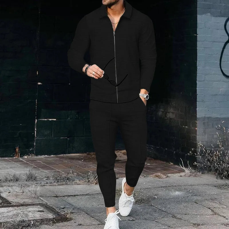 Men's Long Sleeve Polo Shirt, High Quality Suit, Outdoor Casual Zipper Pants