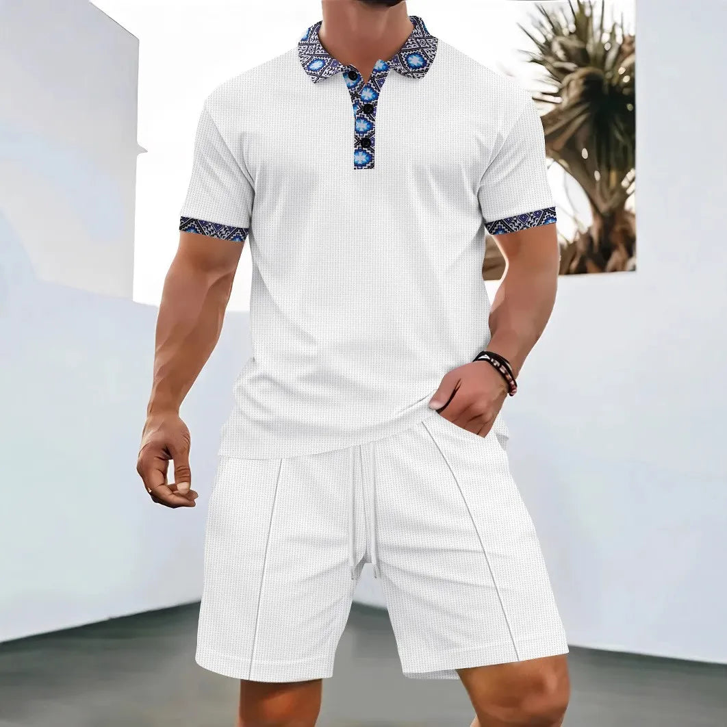 Men Polo Suit Short Sleeve Stylish Zipper - Polo Shirt And Shorts Set Men Casual Streetwear 2-pie Set