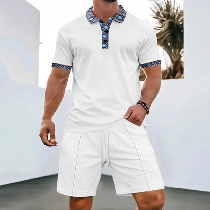 Men Polo Suit Short Sleeve Stylish Zipper - Polo Shirt And Shorts Set Men Casual Streetwear 2-pie Set