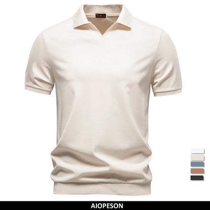 AIOPESON Breathable Silky Polo Shirt for Men Solid Color Old Money Skin Friendly Soft Cool Casual Polo Shirts Male