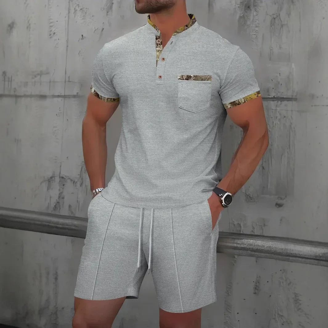 Men Polo Suit Short Sleeve Stylish Zipper - Polo Shirt And Shorts Set Men Casual Streetwear 2-pie Set