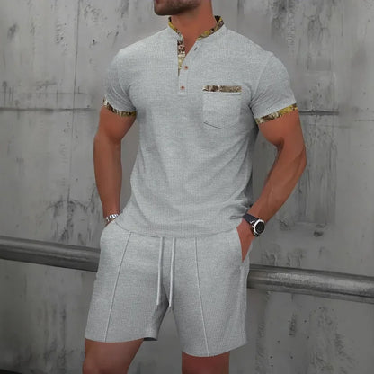 Men Polo Suit Short Sleeve Stylish Zipper - Polo Shirt And Shorts Set Men Casual Streetwear 2-pie Set
