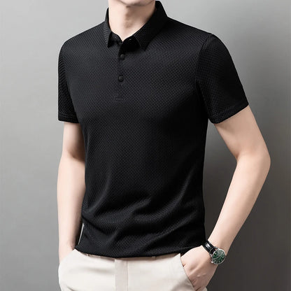 Men's Casual Sleeved Bone Flower Solid Color POLO Shirt Fashion Breathable Comfortable Versatile Top