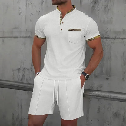 Men Polo Suit Short Sleeve Stylish Zipper - Polo Shirt And Shorts Set Men Casual Streetwear 2-pie Set