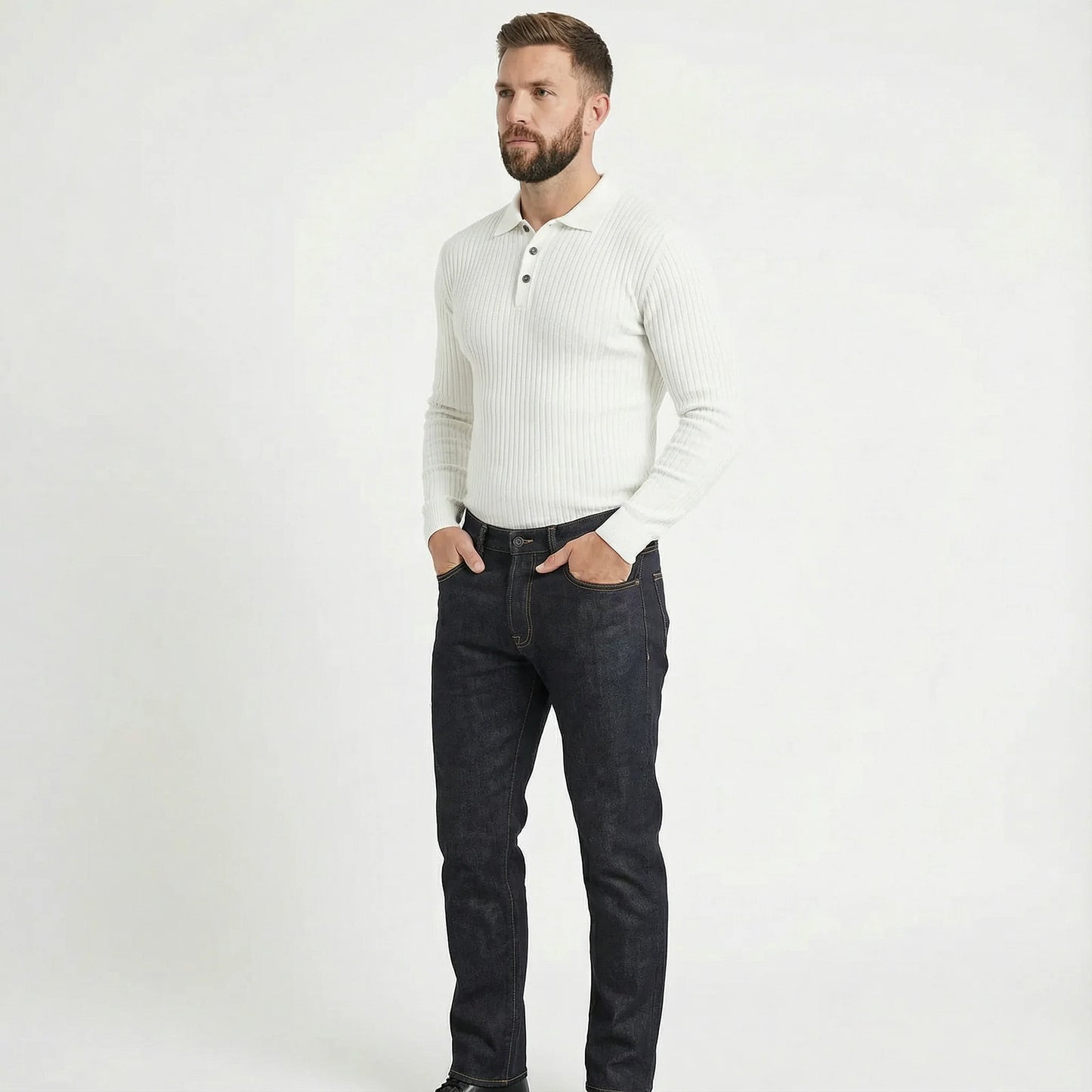 Men's Long Sleeve Muscle Fit Ribbed Polo