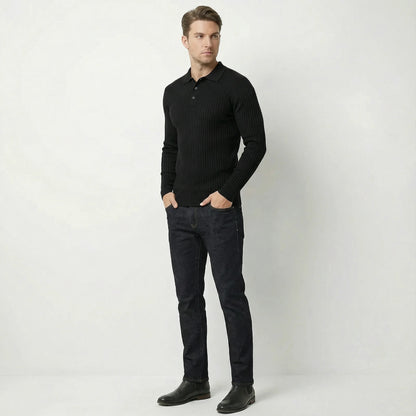 Men's Long Sleeve Muscle Fit Ribbed Polo