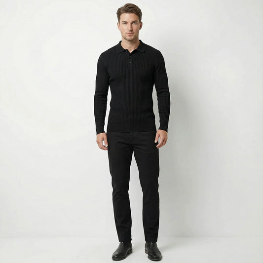 Men's Long Sleeve Muscle Fit Ribbed Polo