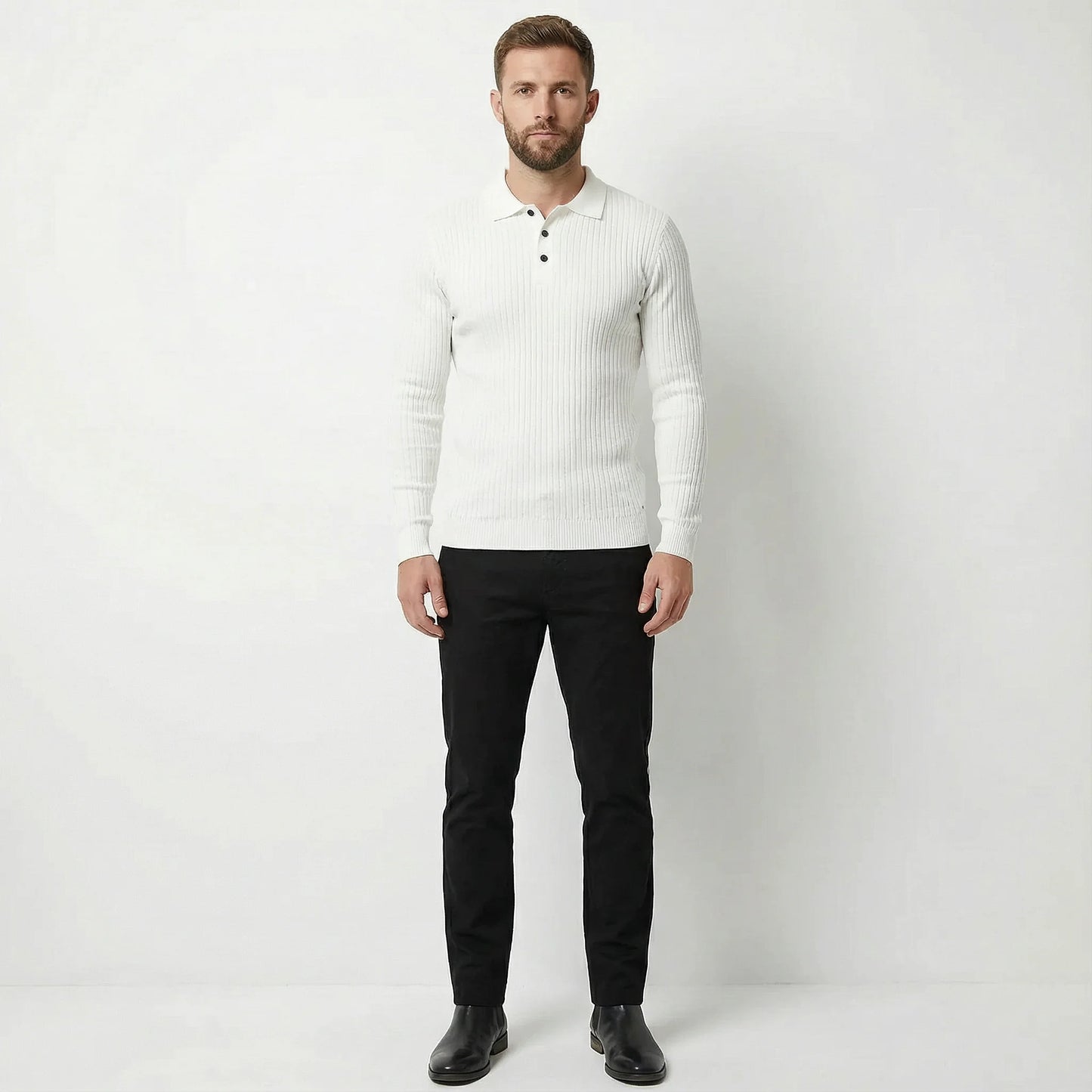 Men's Long Sleeve Muscle Fit Ribbed Polo