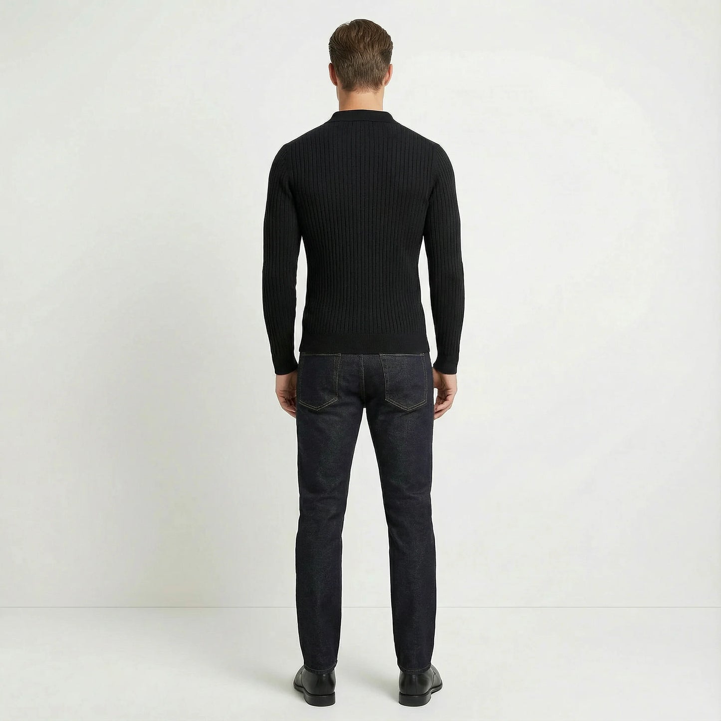 Men's Long Sleeve Muscle Fit Ribbed Polo